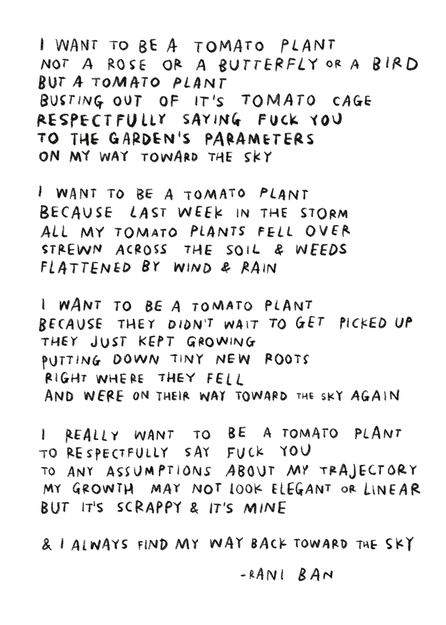 I WANT TO BE A TOMATO PLANT Art Print & Poem