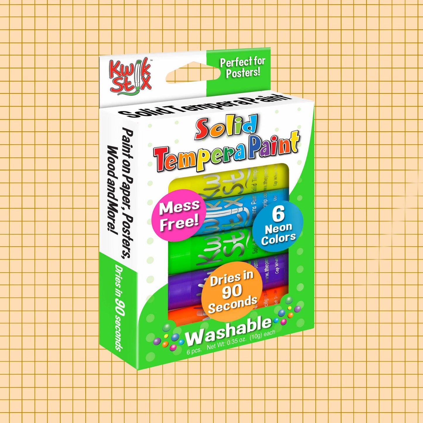 6 Neon KwikStix Tempera Paint Pack