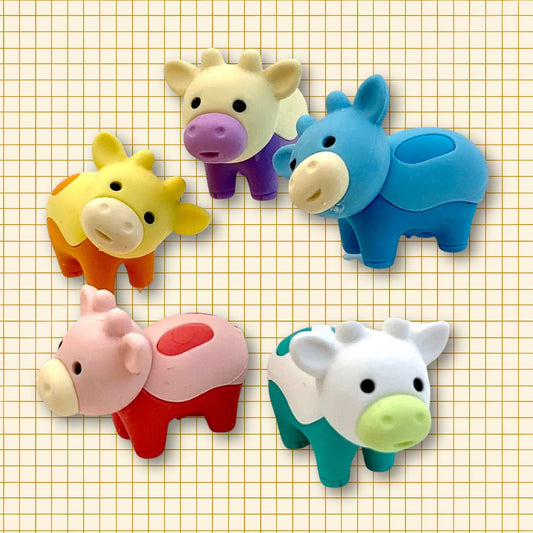 Cow Erasers 5 Color Set