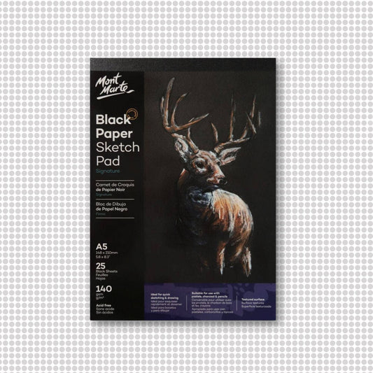 Mont Marte Black Paper Sketch Pad 140gsm A5 25 Sheet