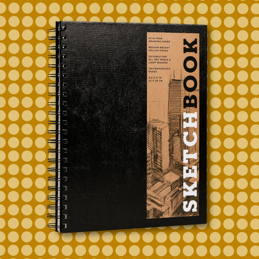 Large Spiral Hardcover Black Sketchbook 8.5 x 11"