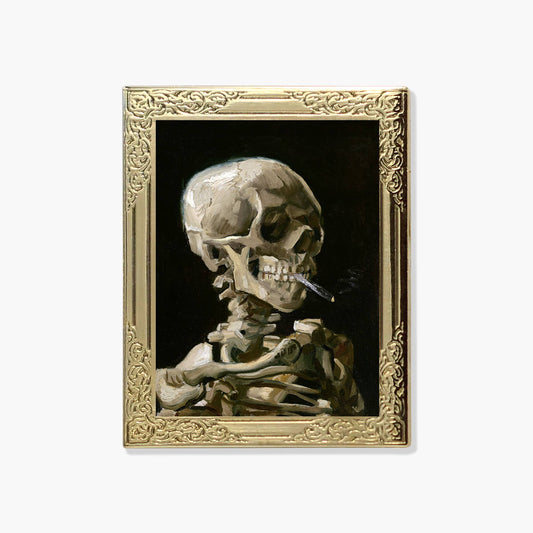 Skull of a Skeleton with Burning Cigarette Enamel Pin